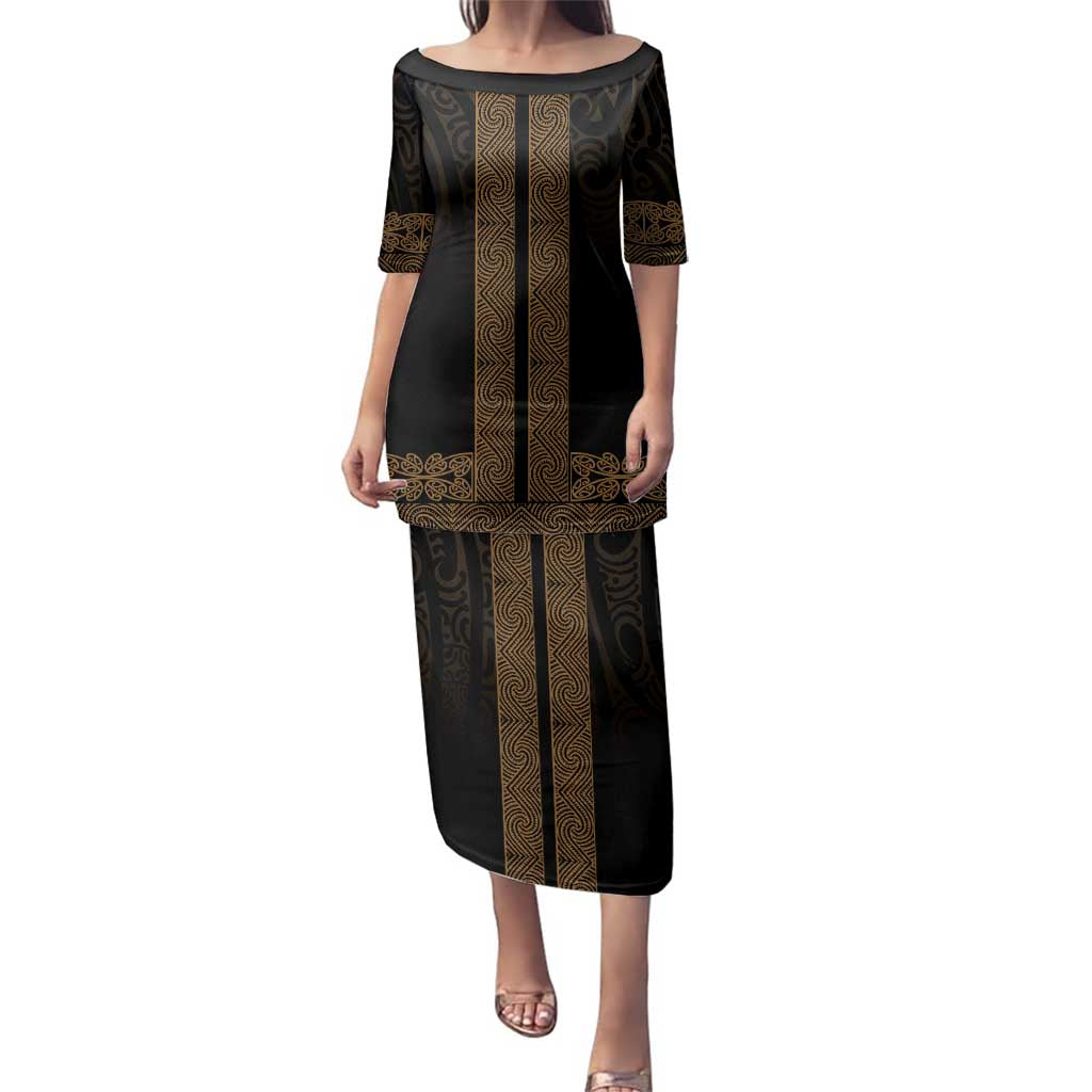 New Zealand Maori Kowhaiwhai Family Matching Puletasi and Hawaiian Shirt Parauri Maui and Mangopare LT9 Mom's Dress Brown - Polynesian Pride