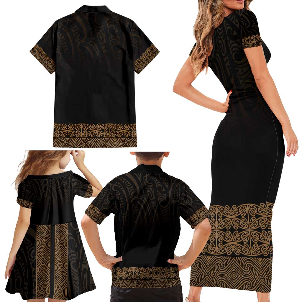 New Zealand Maori Kowhaiwhai Family Matching Short Sleeve Bodycon Dress and Hawaiian Shirt Parauri Maui and Mangopare LT9 - Polynesian Pride