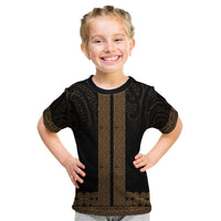 New Zealand Maori Kowhaiwhai Kid T Shirt Parauri Maui and Mangopare LT9 Brown - Polynesian Pride