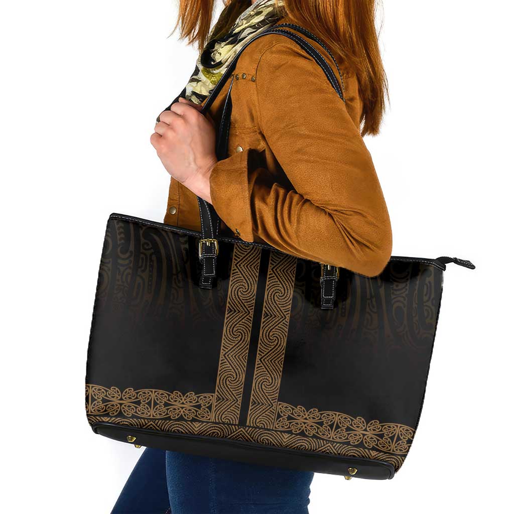 New Zealand Maori Kowhaiwhai Leather Tote Bag Parauri Maui and Mangopare