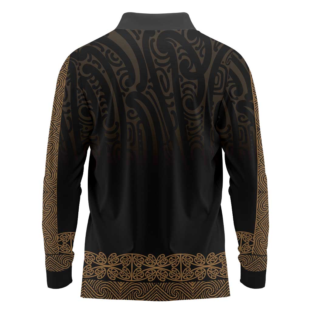 New Zealand Maori Kowhaiwhai Long Sleeve Polo Shirt Parauri Maui and Mangopare