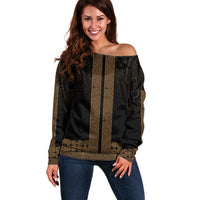 New Zealand Maori Kowhaiwhai Off Shoulder Sweater Parauri Maui and Mangopare