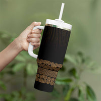 New Zealand Maori Kowhaiwhai Tumbler With Handle Parauri Maui and Mangopare