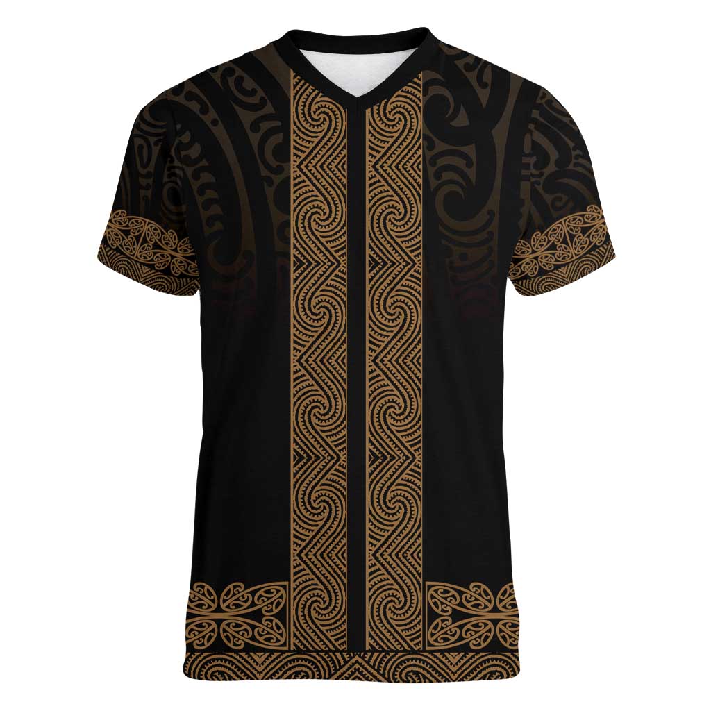 New Zealand Maori Kowhaiwhai Women V-Neck T-Shirt Parauri Maui and Mangopare LT9 Female Brown - Polynesian Pride
