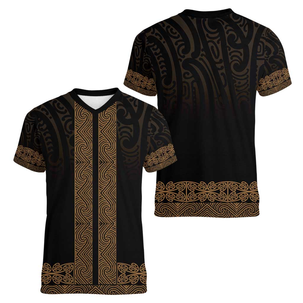 New Zealand Maori Kowhaiwhai Women V-Neck T-Shirt Parauri Maui and Mangopare LT9 - Polynesian Pride