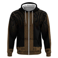 New Zealand Maori Kowhaiwhai Zip Hoodie Parauri Maui and Mangopare LT9 Zip Hoodie Brown - Polynesian Pride