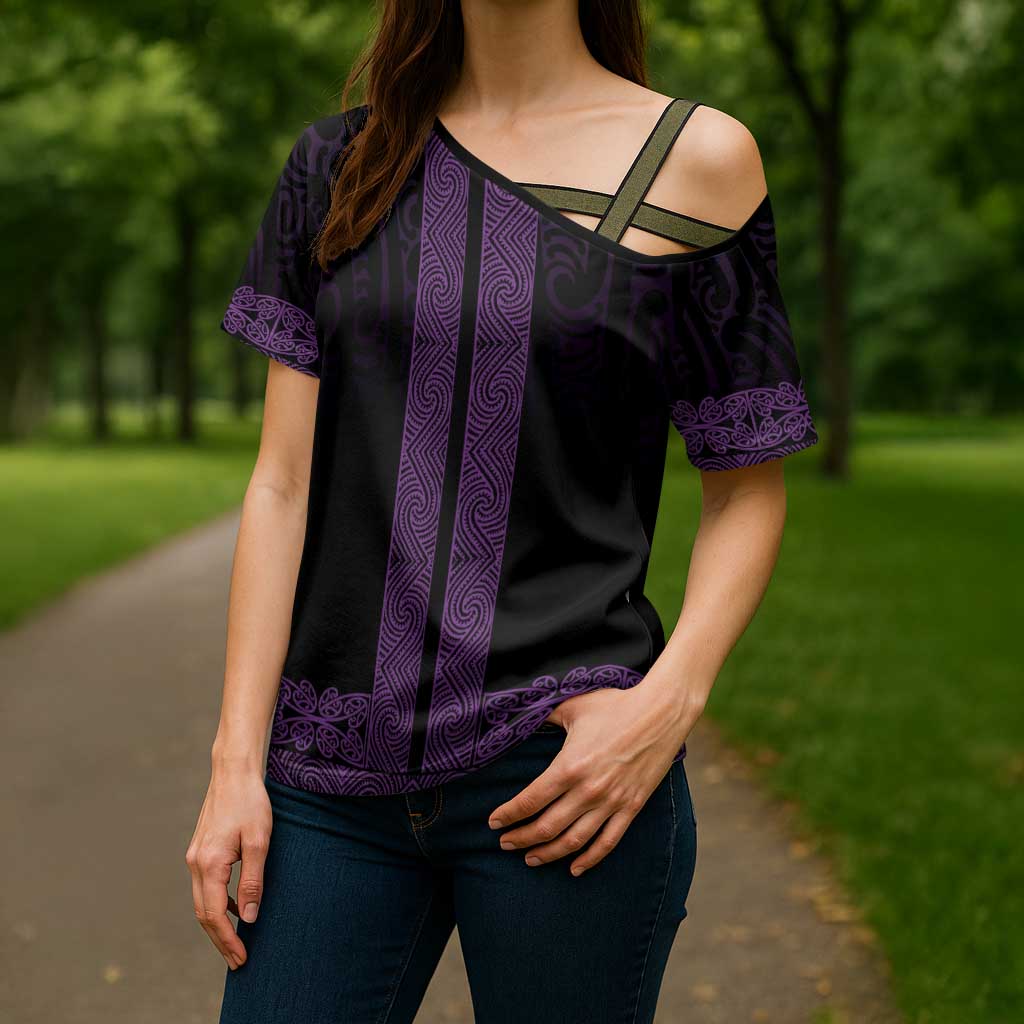 New Zealand Maori Kowhaiwhai Cross Shoulder Shirt Waiporoporo Maui and Mangopare - Polynesian Pride