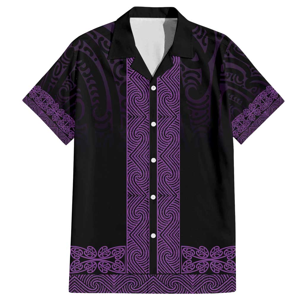 New Zealand Maori Kowhaiwhai Family Matching Long Sleeve Bodycon Dress and Hawaiian Shirt Waiporoporo Maui and Mangopare LT9 Dad's Shirt - Short Sleeve Purple - Polynesian Pride