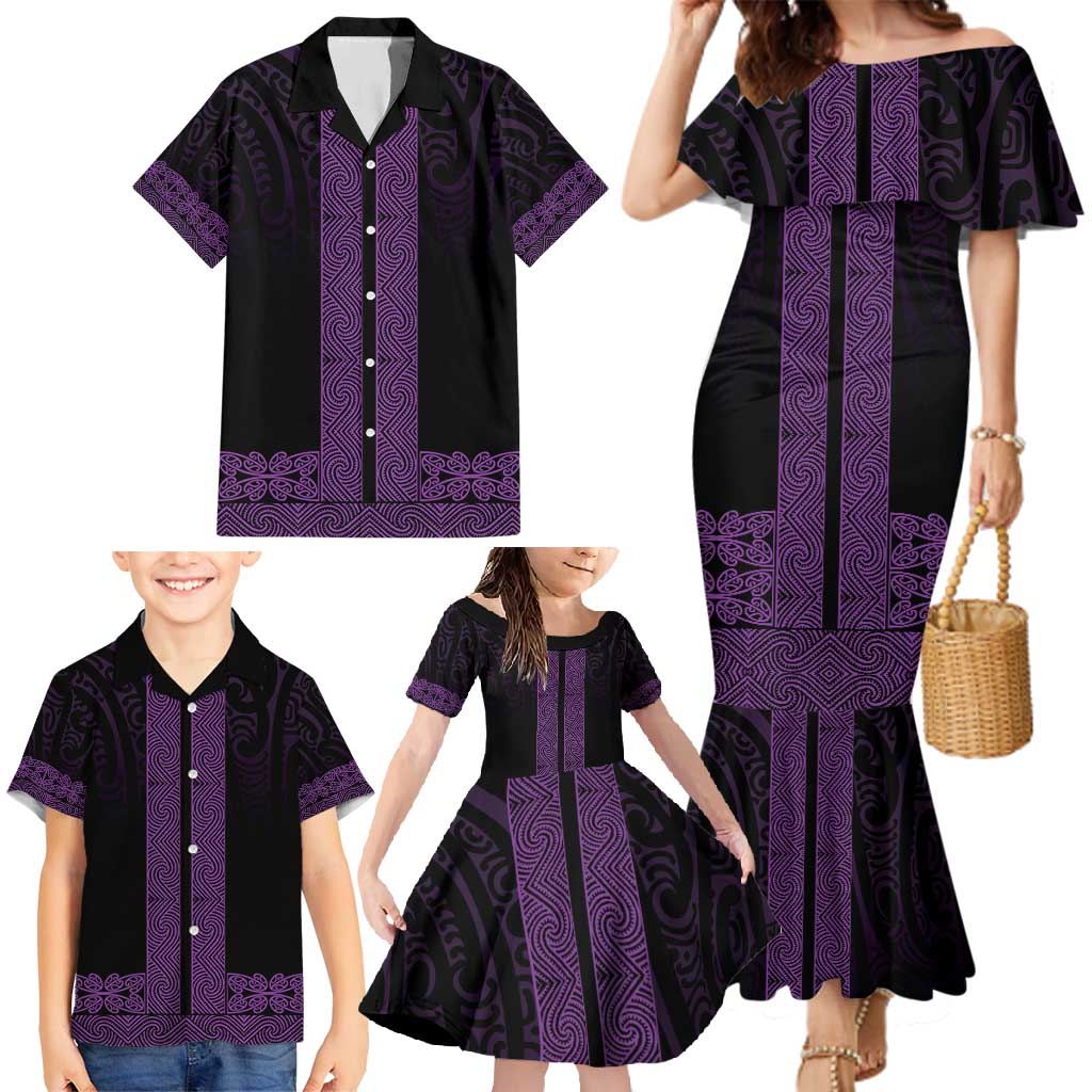 New Zealand Maori Kowhaiwhai Family Matching Mermaid Dress and Hawaiian Shirt Waiporoporo Maui and Mangopare LT9 - Polynesian Pride