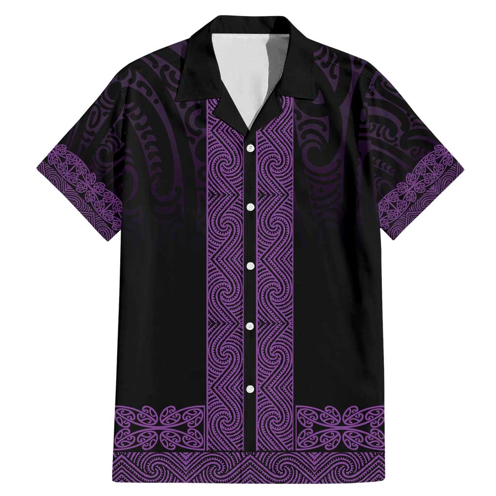 New Zealand Maori Kowhaiwhai Family Matching Mermaid Dress and Hawaiian Shirt Waiporoporo Maui and Mangopare LT9 Dad's Shirt - Short Sleeve Purple - Polynesian Pride