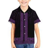New Zealand Maori Kowhaiwhai Family Matching Off Shoulder Maxi Dress and Hawaiian Shirt Waiporoporo Maui and Mangopare LT9 Son's Shirt Purple - Polynesian Pride