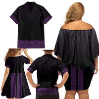 New Zealand Maori Kowhaiwhai Family Matching Off Shoulder Short Dress and Hawaiian Shirt Waiporoporo Maui and Mangopare LT9 - Polynesian Pride