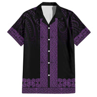 New Zealand Maori Kowhaiwhai Family Matching Off Shoulder Short Dress and Hawaiian Shirt Waiporoporo Maui and Mangopare LT9 Dad's Shirt - Short Sleeve Purple - Polynesian Pride