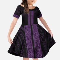 New Zealand Maori Kowhaiwhai Family Matching Puletasi and Hawaiian Shirt Waiporoporo Maui and Mangopare LT9 Daughter's Dress Purple - Polynesian Pride