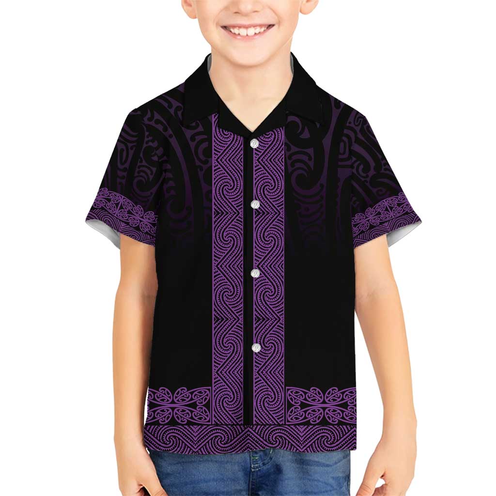 New Zealand Maori Kowhaiwhai Family Matching Puletasi and Hawaiian Shirt Waiporoporo Maui and Mangopare LT9 Son's Shirt Purple - Polynesian Pride
