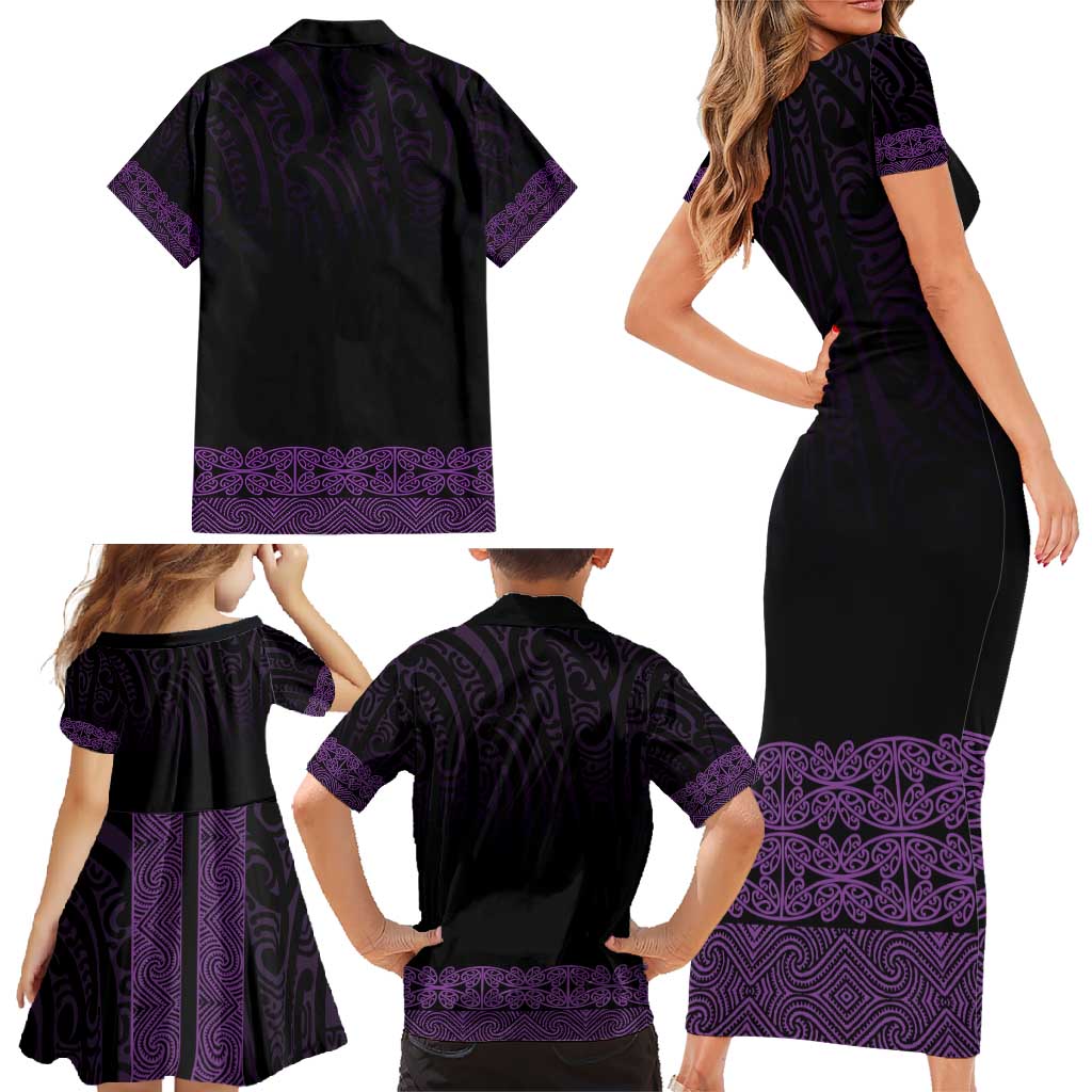 New Zealand Maori Kowhaiwhai Family Matching Short Sleeve Bodycon Dress and Hawaiian Shirt Waiporoporo Maui and Mangopare LT9 - Polynesian Pride