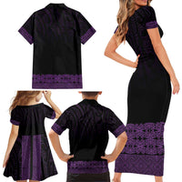 New Zealand Maori Kowhaiwhai Family Matching Short Sleeve Bodycon Dress and Hawaiian Shirt Waiporoporo Maui and Mangopare LT9 - Polynesian Pride