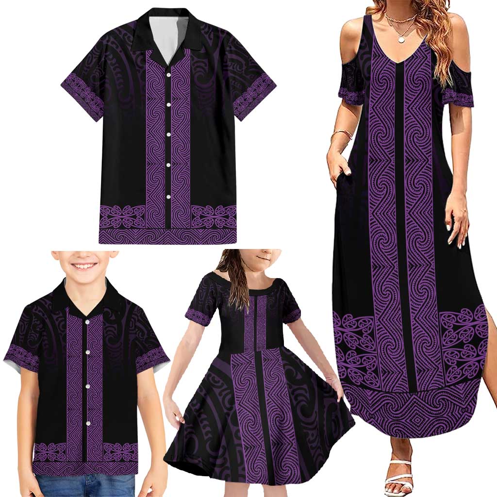 New Zealand Maori Kowhaiwhai Family Matching Summer Maxi Dress and Hawaiian Shirt Waiporoporo Maui and Mangopare LT9 - Polynesian Pride