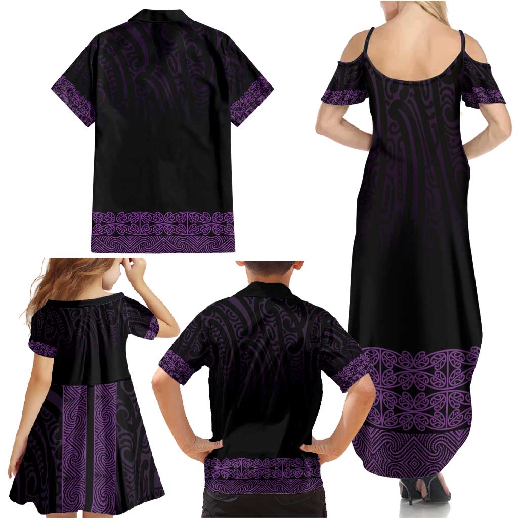 New Zealand Maori Kowhaiwhai Family Matching Summer Maxi Dress and Hawaiian Shirt Waiporoporo Maui and Mangopare LT9 - Polynesian Pride