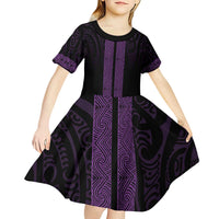 New Zealand Maori Kowhaiwhai Kid Short Sleeve Dress Waiporoporo Maui and Mangopare