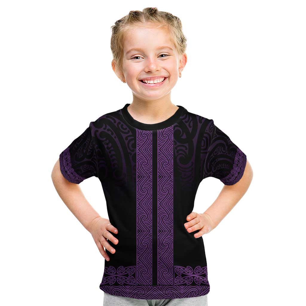 New Zealand Maori Kowhaiwhai Kid T Shirt Waiporoporo Maui and Mangopare LT9 Purple - Polynesian Pride