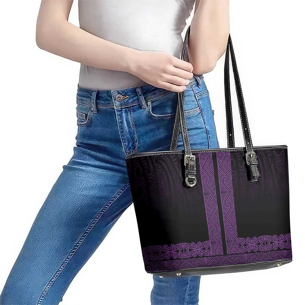 New Zealand Maori Kowhaiwhai Leather Tote Bag Waiporoporo Maui and Mangopare LT9 - Polynesian Pride