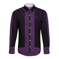 New Zealand Maori Kowhaiwhai Long Sleeve Button Shirt Waiporoporo Maui and Mangopare LT9 Unisex Purple - Polynesian Pride