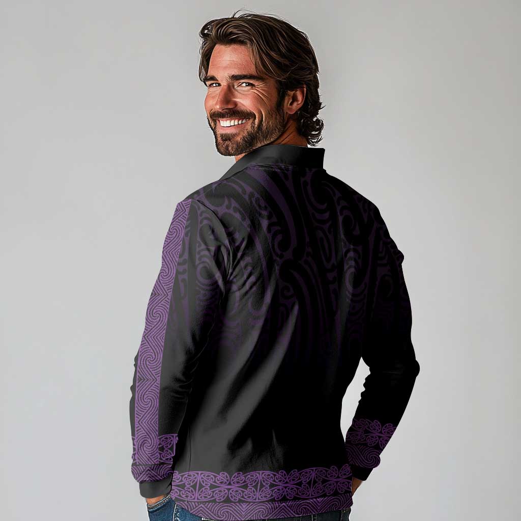 New Zealand Maori Kowhaiwhai Long Sleeve Polo Shirt Waiporoporo Maui and Mangopare