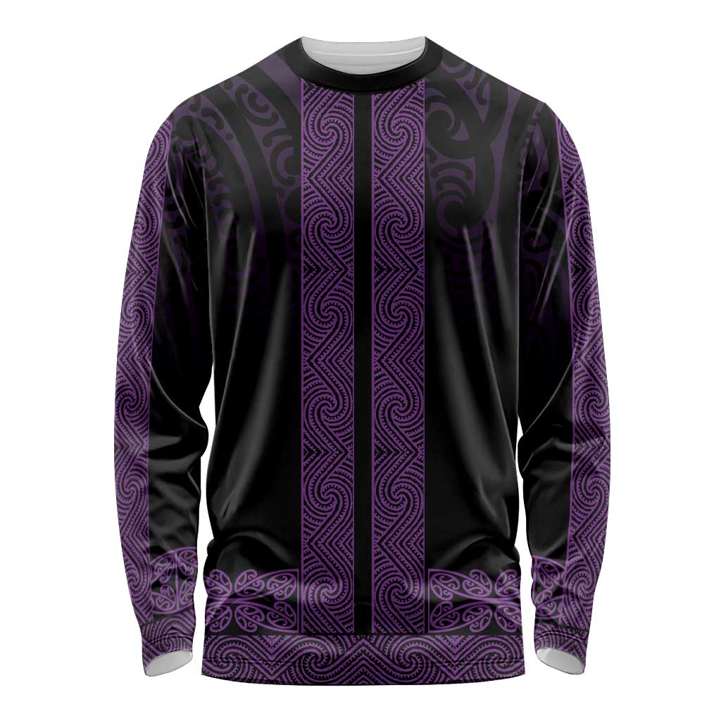New Zealand Maori Kowhaiwhai Long Sleeve Shirt Waiporoporo Maui and Mangopare LT9 Unisex Purple - Polynesian Pride