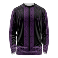 New Zealand Maori Kowhaiwhai Long Sleeve Shirt Waiporoporo Maui and Mangopare LT9 Unisex Purple - Polynesian Pride