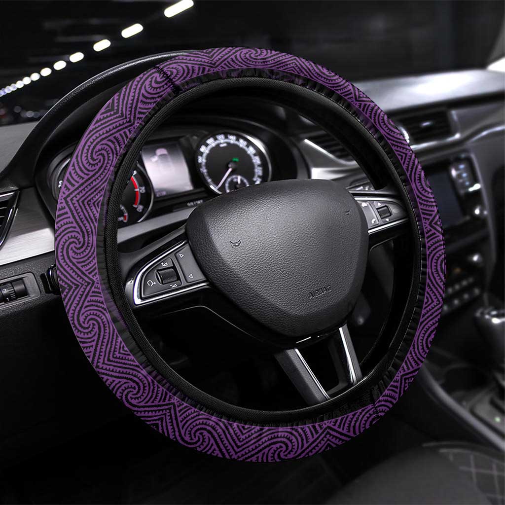 New Zealand Maori Kowhaiwhai Steering Wheel Cover Waiporoporo Maui and Mangopare LT9 Universal Fit Purple - Polynesian Pride