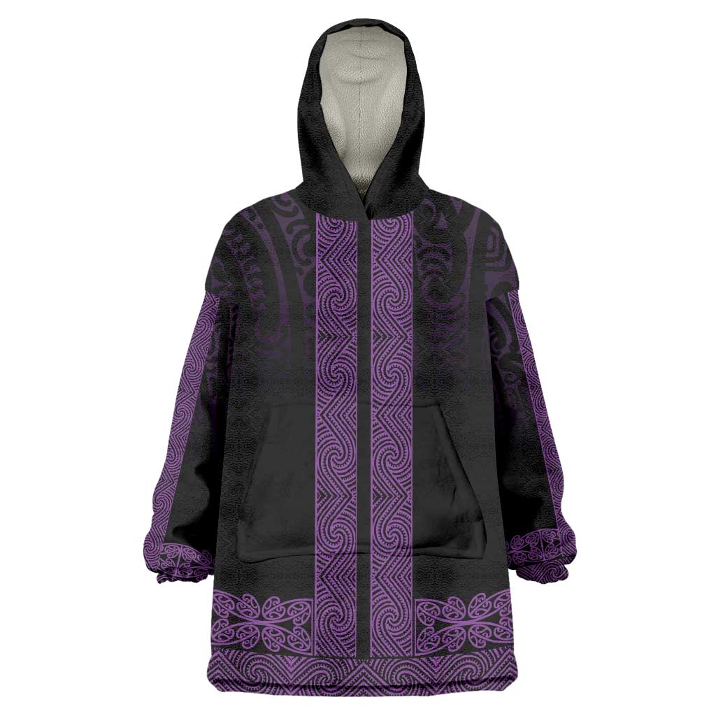 New Zealand Maori Kowhaiwhai Wearable Blanket Hoodie Waiporoporo Maui and Mangopare LT9 One Size Purple - Polynesian Pride