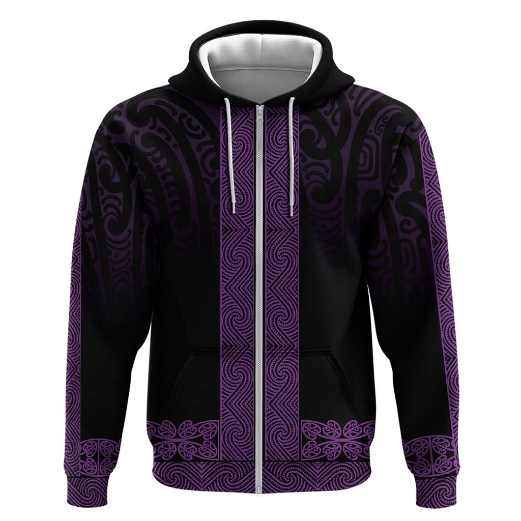 New Zealand Maori Kowhaiwhai Zip Hoodie Waiporoporo Maui and Mangopare