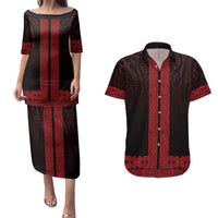 New Zealand Maori Kowhaiwhai Couples Matching Puletasi and Hawaiian Shirt Whero Maui and Mangopare LT9 Red - Polynesian Pride