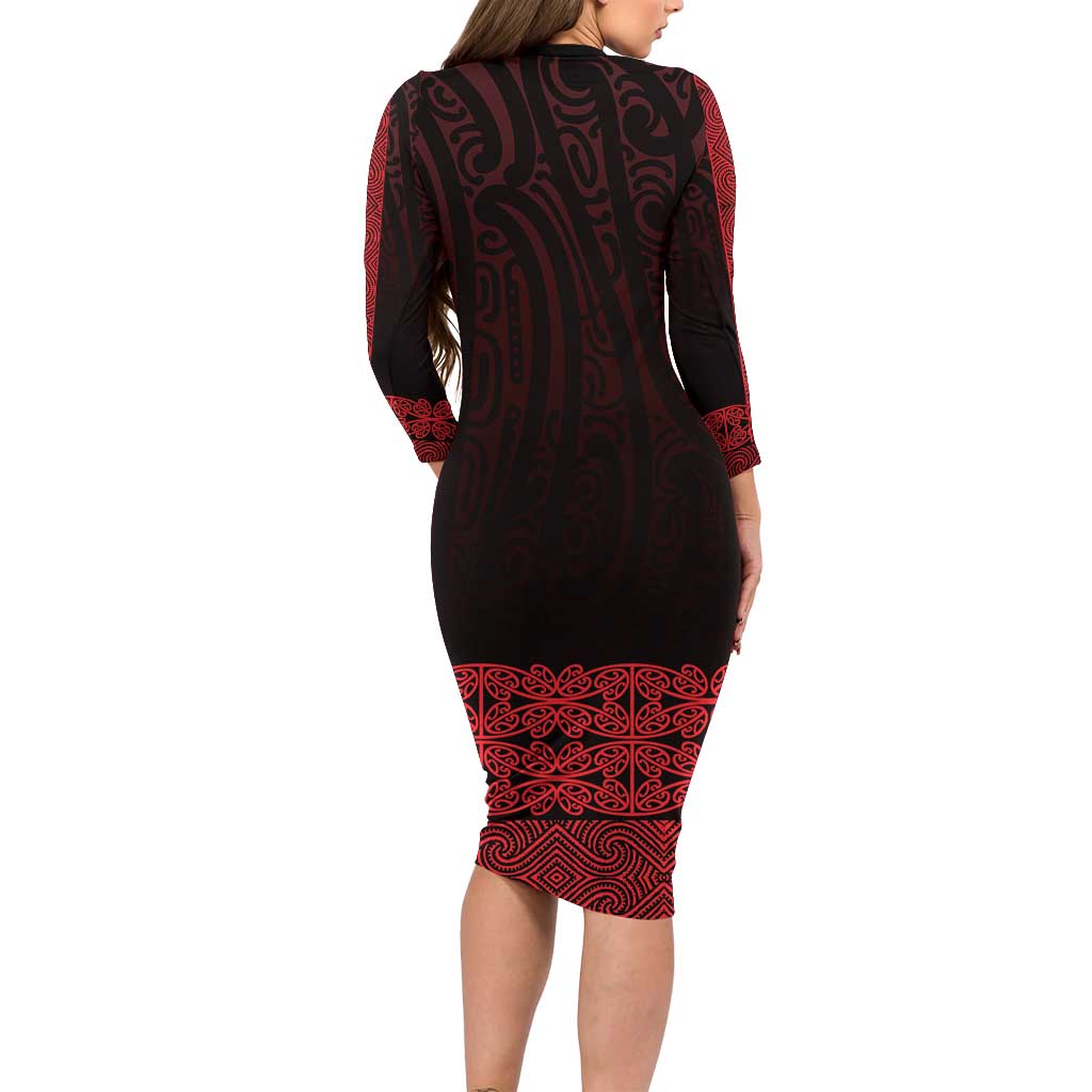 New Zealand Maori Kowhaiwhai Family Matching Long Sleeve Bodycon Dress and Hawaiian Shirt Whero Maui and Mangopare LT9 - Polynesian Pride