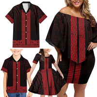New Zealand Maori Kowhaiwhai Family Matching Off Shoulder Short Dress and Hawaiian Shirt Whero Maui and Mangopare LT9 - Polynesian Pride