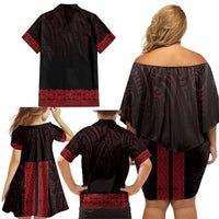 New Zealand Maori Kowhaiwhai Family Matching Off Shoulder Short Dress and Hawaiian Shirt Whero Maui and Mangopare LT9 - Polynesian Pride