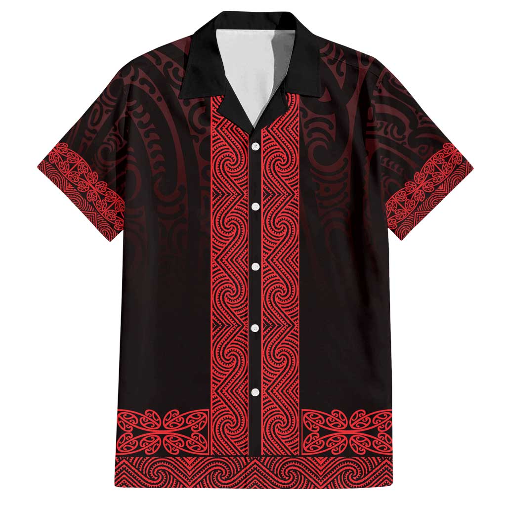 New Zealand Maori Kowhaiwhai Family Matching Off Shoulder Short Dress and Hawaiian Shirt Whero Maui and Mangopare LT9 Dad's Shirt - Short Sleeve Red - Polynesian Pride