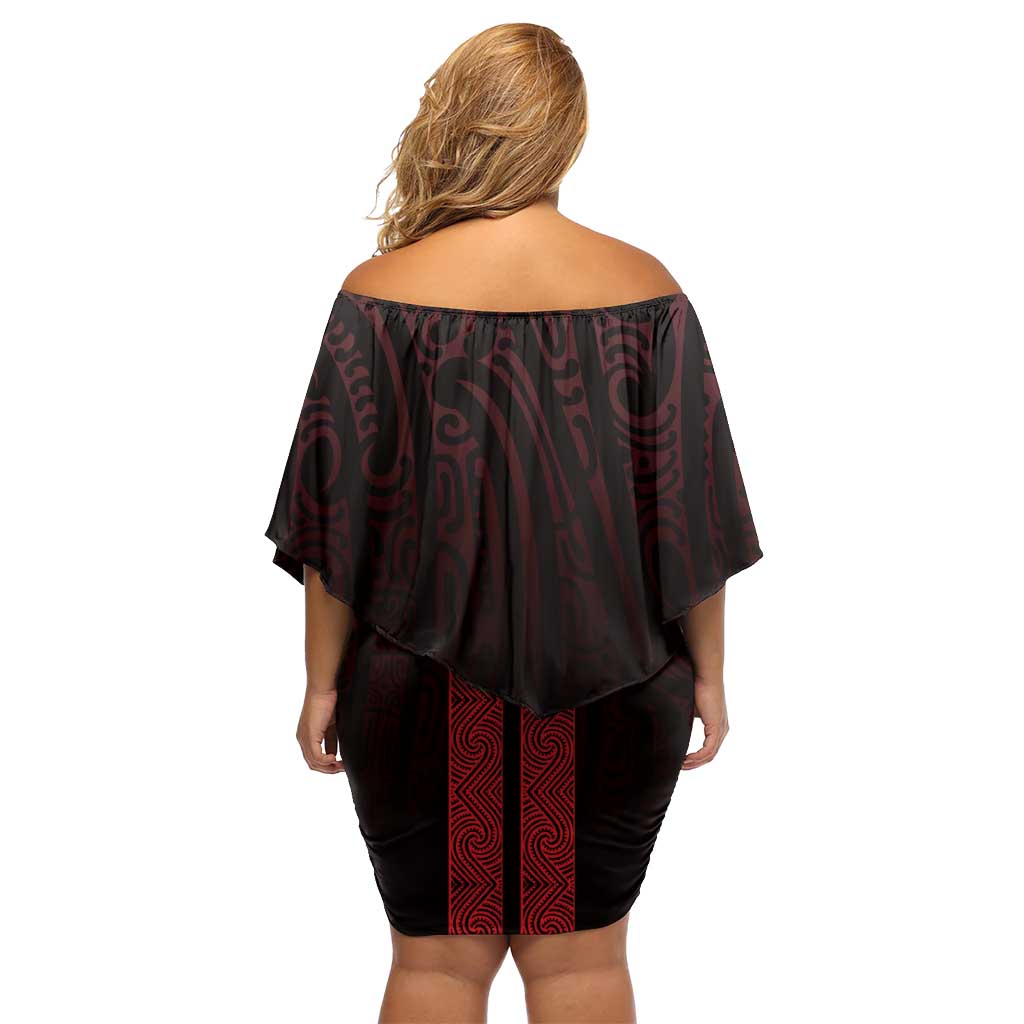 New Zealand Maori Kowhaiwhai Family Matching Off Shoulder Short Dress and Hawaiian Shirt Whero Maui and Mangopare LT9 - Polynesian Pride