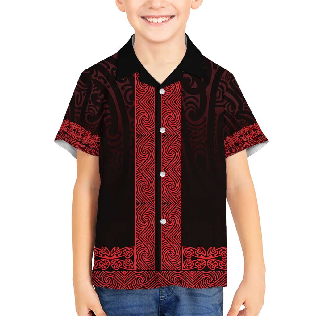 New Zealand Maori Kowhaiwhai Family Matching Off Shoulder Short Dress and Hawaiian Shirt Whero Maui and Mangopare LT9 Son's Shirt Red - Polynesian Pride