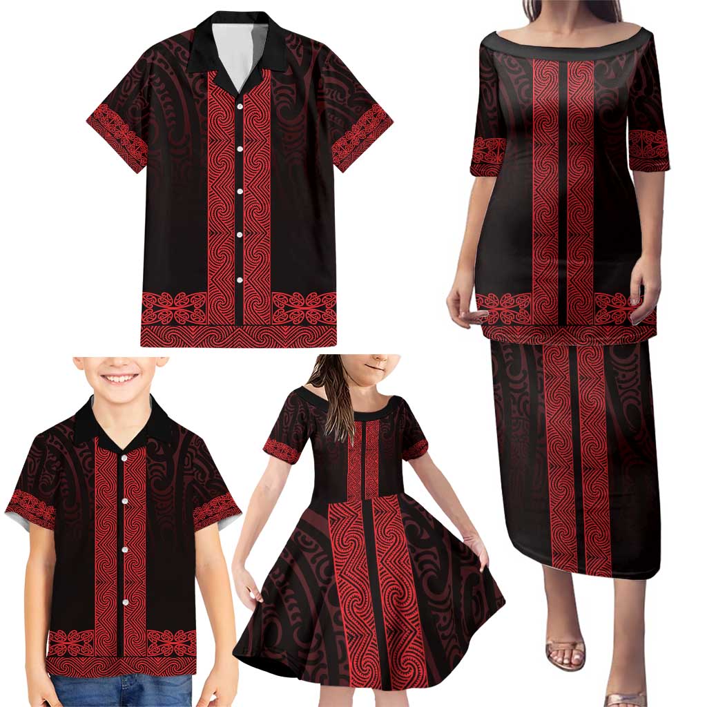 New Zealand Maori Kowhaiwhai Family Matching Puletasi and Hawaiian Shirt Whero Maui and Mangopare LT9 - Polynesian Pride