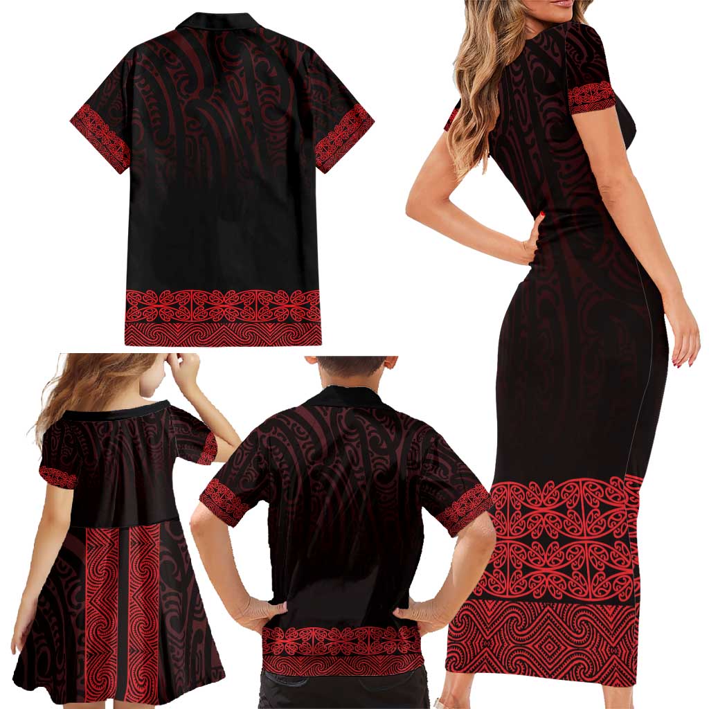 New Zealand Maori Kowhaiwhai Family Matching Short Sleeve Bodycon Dress and Hawaiian Shirt Whero Maui and Mangopare LT9 - Polynesian Pride