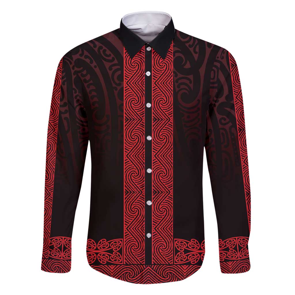 New Zealand Maori Kowhaiwhai Family Matching Short Sleeve Bodycon Dress and Hawaiian Shirt Whero Maui and Mangopare LT9 Dad's Shirt - Long Sleeve Red - Polynesian Pride