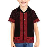 New Zealand Maori Kowhaiwhai Family Matching Short Sleeve Bodycon Dress and Hawaiian Shirt Whero Maui and Mangopare LT9 Son's Shirt Red - Polynesian Pride