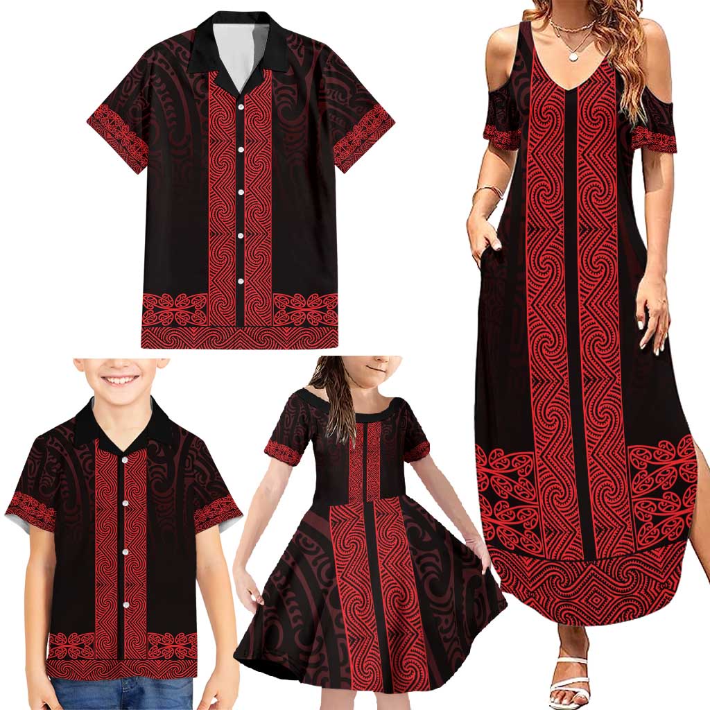 New Zealand Maori Kowhaiwhai Family Matching Summer Maxi Dress and Hawaiian Shirt Whero Maui and Mangopare