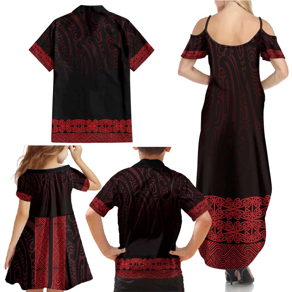 New Zealand Maori Kowhaiwhai Family Matching Summer Maxi Dress and Hawaiian Shirt Whero Maui and Mangopare LT9 - Polynesian Pride
