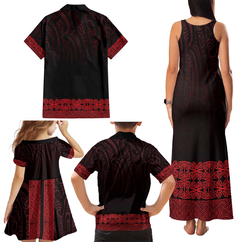 New Zealand Maori Kowhaiwhai Family Matching Tank Maxi Dress and Hawaiian Shirt Whero Maui and Mangopare