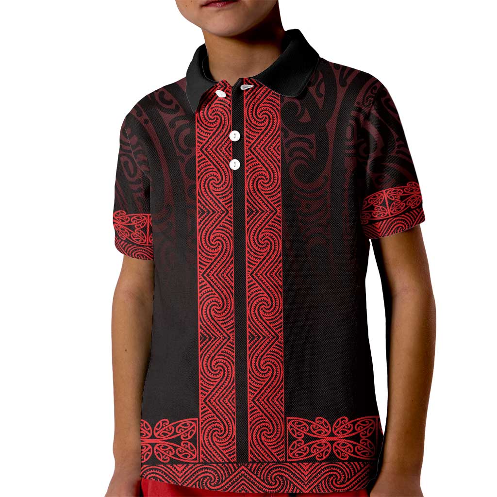 New Zealand Maori Kowhaiwhai Kid Polo Shirt Whero Maui and Mangopare LT9 Kid Red - Polynesian Pride