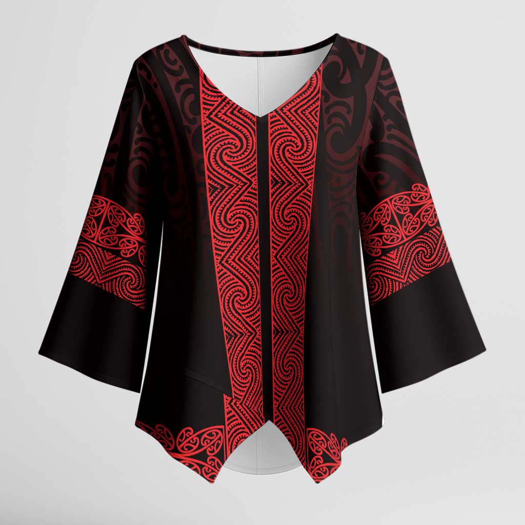 New Zealand Maori Kowhaiwhai Kimono Sleeve Blouse Whero Maui and Mangopare - Polynesian Pride