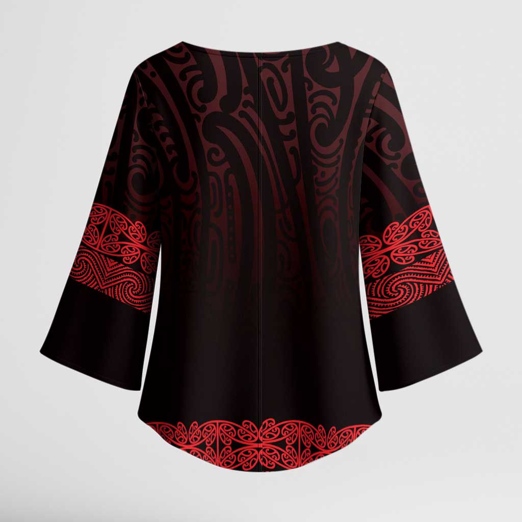 New Zealand Maori Kowhaiwhai Kimono Sleeve Blouse Whero Maui and Mangopare - Polynesian Pride